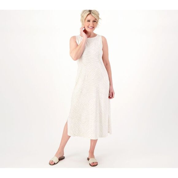 Denim & Co. Naturals Linen Blend Jersey Dress Medium - Picture 1 of 4